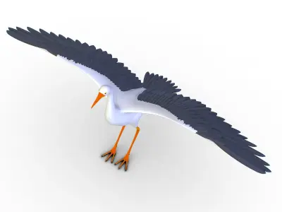 High Poly White Crane Bird Low-poly 3D model