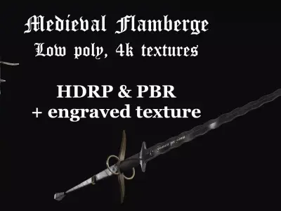 Flamberge Zweihander Medieval Two-handed Sword Free low-poly 3D model