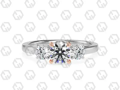 Ring 119 Round Shape Cathedral shank 3 stone ring with round 3D print model