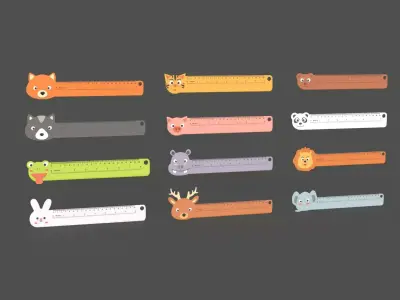 Ruler With Animal Adorable Pack 01 Low-poly 3D model