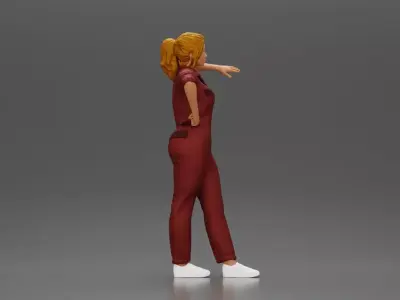 woman in jumpsuit leaning pointing forward ready for action 3D print model