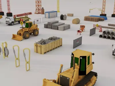 Construction Crane Heavy Machinery Asset Pack Low-poly 3D model