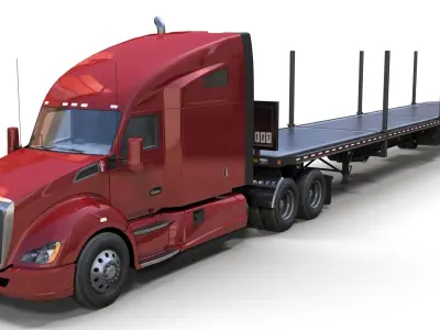 Kenworth T680 flatbed trailer Low-poly 3D model