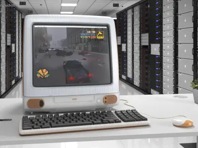 Retro Orange Desktop Computer with Stickers 3D model