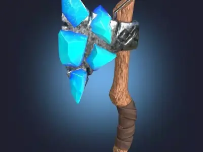 Axe weapon with ice crystals PBR Low-poly game ready Low-poly 3D model