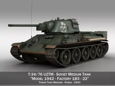 T-34-76 UZTM- Model 1942 - Soviet tank - 22 3D model