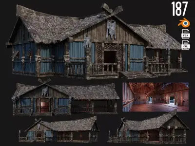 Old Viking House 4K Textures GameReady 187 Low-poly 3D model