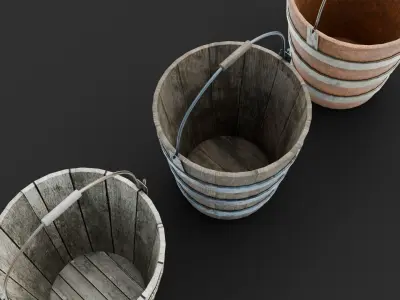 Wooden Bucket - Medieval Style Water Bucket Low-poly 3D model