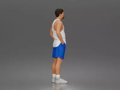 Man stands hands in pockets wearing tanktop shorts 3D print model