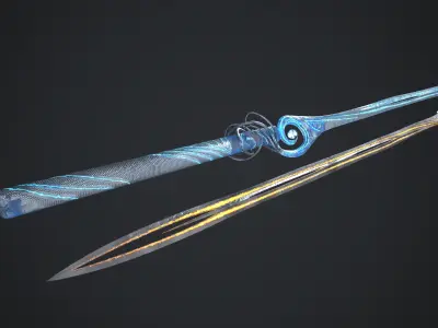 Long Fantazy Sword Melee Weapon Low-poly 3D model