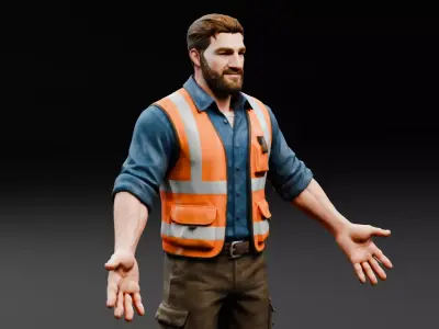 Stylized Construction Worker Male-Game Ready Low-poly 3D model