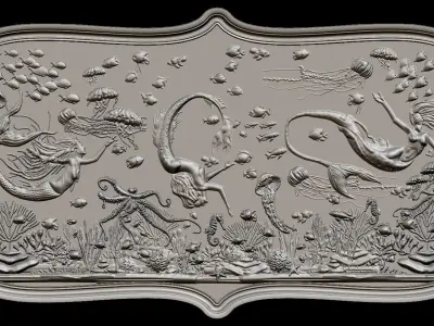 Aquatic Mermaid Theme Panno v4 STL for CNC Relief engraving 3D model