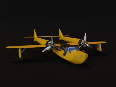 Seaplane paper airplane with propellers Low-poly 3D model