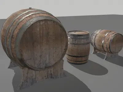 Old Wooden Barrels 4 Low-poly 3D model