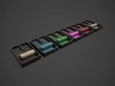 Paint Roller and Tray - Color Variations Low-poly 3D model
