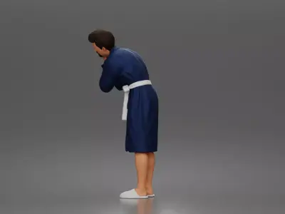 Morning routine man shaving calmly in bathrobe and cozy slippers 3D print model