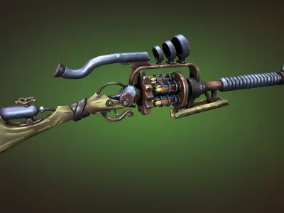 Steampunk sniper rifle Low-poly 3D model