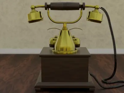 Vintage Wooden and Brass Rotary Phone 3D model