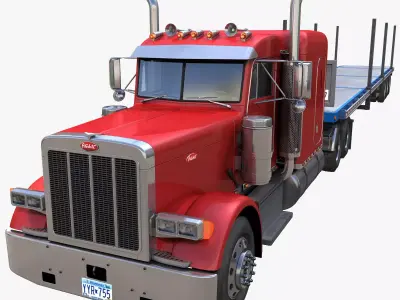 Peterbilt 379 flatbed trailer Low-poly 3D model