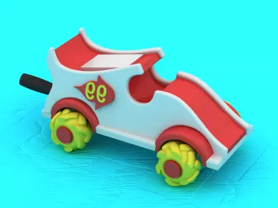 3D Toy Race Car with Bold Red and White Design and Number 99 3D print model