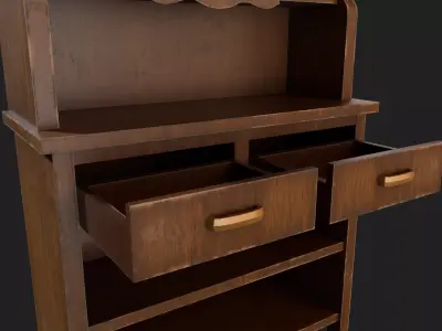 Rustic Wooden Hutch Cabinet Low-poly 3D model