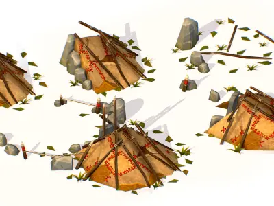 Handpaint Cartoon Stone Big Building House model Low-poly 3D model purchase