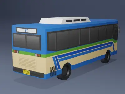 Blue Thai bus Low poly v02 Low-poly 3D model