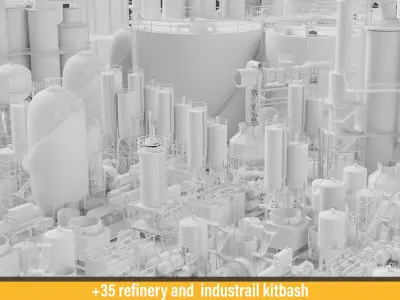 refinery and industrail kitbash 3D model