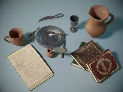 Medieval Props Set PBR Low-poly 3D model