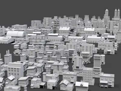 Low Poly City Buildings Pack Of 210 - Game Ready - Untextured  3D model