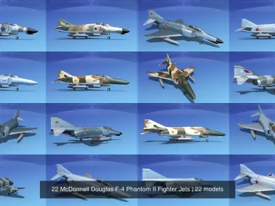22 McDonnell Douglas F-4 Phantom II Fighter Jets 3D Model Pack