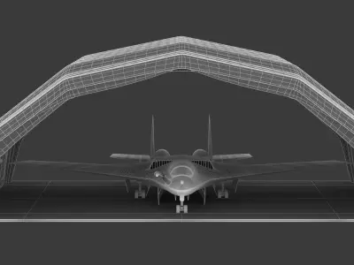 Military Airplane Hangar with Stealth Fighter 3D model