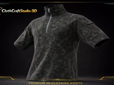 Operator Camo Half Zip Tactical Shirt PBR Game Ready 4K Textures 3D model