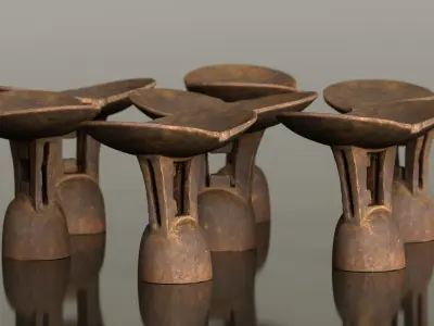 44 African Headrests Antique Carved Wood 3D Model Pack