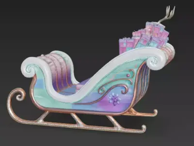 Whimsical Pastel Sleigh 3D Model Low-poly 3D model