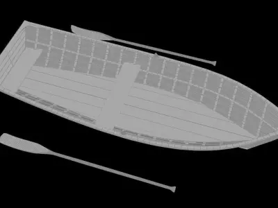 wooden boat with oars 3D model