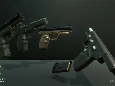 FSC-9mm gun with magazine Low-poly 3D model