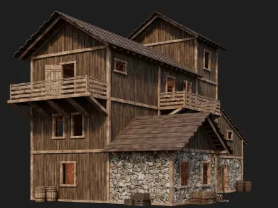 Old Wooden House Building 4K Textures GameReady 121 Low-poly 3D model