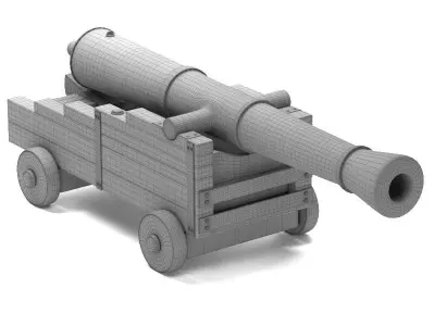 Cannon on wooden cart 3D model