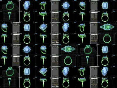 3DM 36 BIG GEMSTONE RING FILES 3D Model Pack