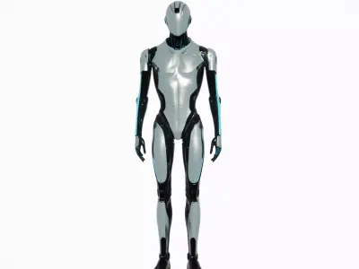 Silver Cyan Cyberpunk Humanoid Robot 3D model