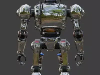 Retro Futuristic Chrome Law Enforcement Automaton 3D Model Low-poly 3D model