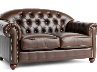 Antique Leather Armchair with Tufted Backrest and Rounded Arms Low-poly 3D model