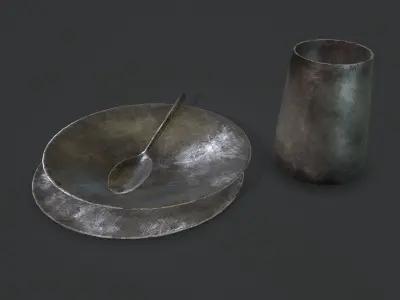 Medieval Metal Dishes Free low-poly 3D model