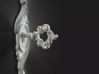 Antique Style Key with Decorative Escutcheon 3D model