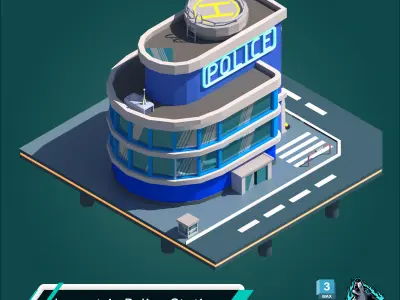 Isometric Police Station Free low-poly 3D model
