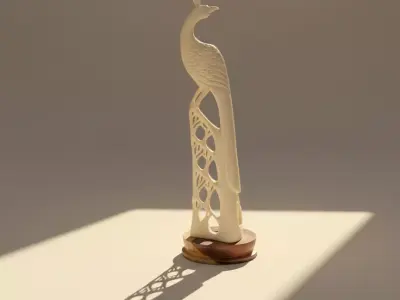 Antique Ivory Carved Peacock Bird Decorative Statue 3D model