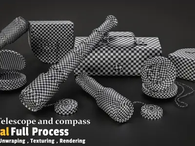 Pirate Telescope and compass Low-poly 3D model