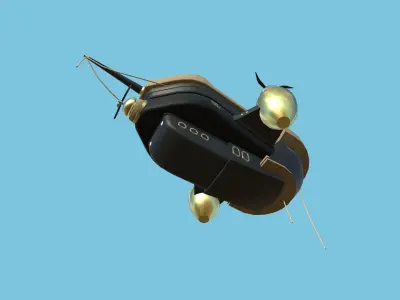 Cartoon Airship 08 - Gold Pirate - Low Poly Ship Low-poly 3D model