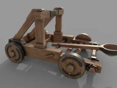 Medieval Wooden Catapult  Low-poly 3D model